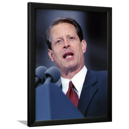 Al Gore Delivering a Speech wearing a Black Suit and A Red Tie Framed Print Wall Art By Movie Star