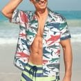thumbnail image 4 of Uemuo Colorful Shark Printed Regular Fit Short Sleeve Casual Hawaiian Shirt for Men,Aloha shirt,Tropical shirt,Floral print shirt,Vacation Beach shirt-XX-Large, 4 of 9