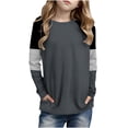 thumbnail image 2 of Toddler Girls Tops & T-Shirts Casual Big Kids Long Sleeve Striped Color Block Casual Pockets Pullover Tshirts Outwear,Gray,11-12 Years, 2 of 4