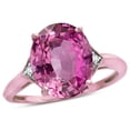 thumbnail image 3 of Star K � Large Oval 12x10 Created Pink Sapphire 3 Stone Trillion Setting Ring, 3 of 9