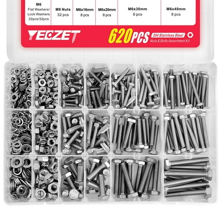 

YEEZET 304 Stainless Steel Nuts 620PCS M4 M5 M6 Heavy Duty Bolts and Nuts Assortment Kit Screw and Wing Nut Set