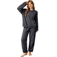 thumbnail image 5 of QIYAGBSA Fleece Pajama Set for Women Soft Warm Jacquard Long Sleeve Top and Pants (Dark Gray, L), 5 of 6