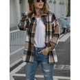 thumbnail image 3 of Lentta Women's Fall Color Block Plaid Flannel Shacket Jacket Button Down Shirt Coat Tops (Khaki-L), 3 of 4