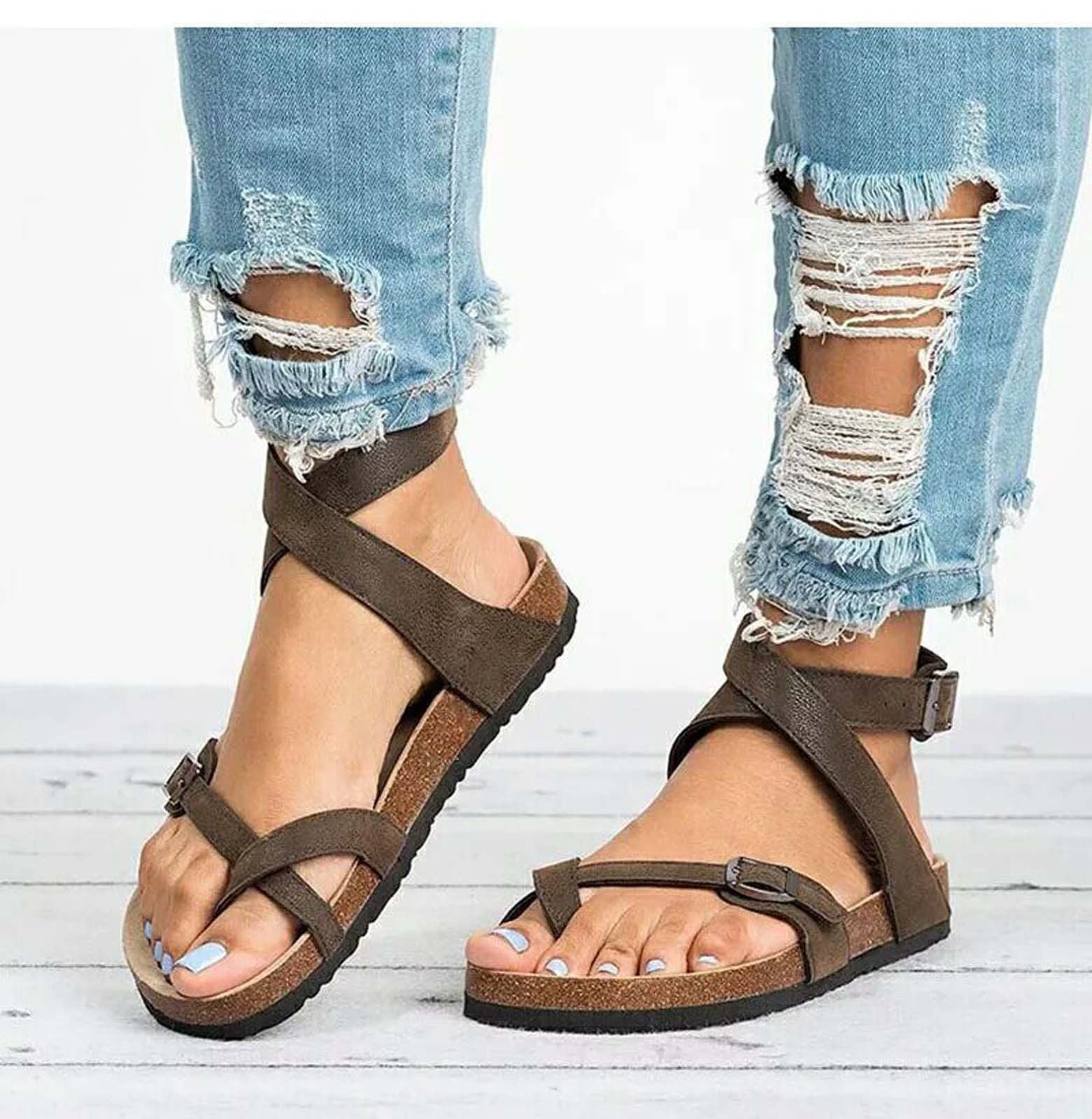 2019 Women Summer Buckle Strap Women Woven Flat Sandals Buckle Strap Roman Shoes,Black,36,CN 