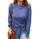 thumbnail image 5 of Jersey de punto de manga larga con costura de encaje de color sólido con cuello redondo informal para mujer Pompotops  qwe23717, 5 of 7