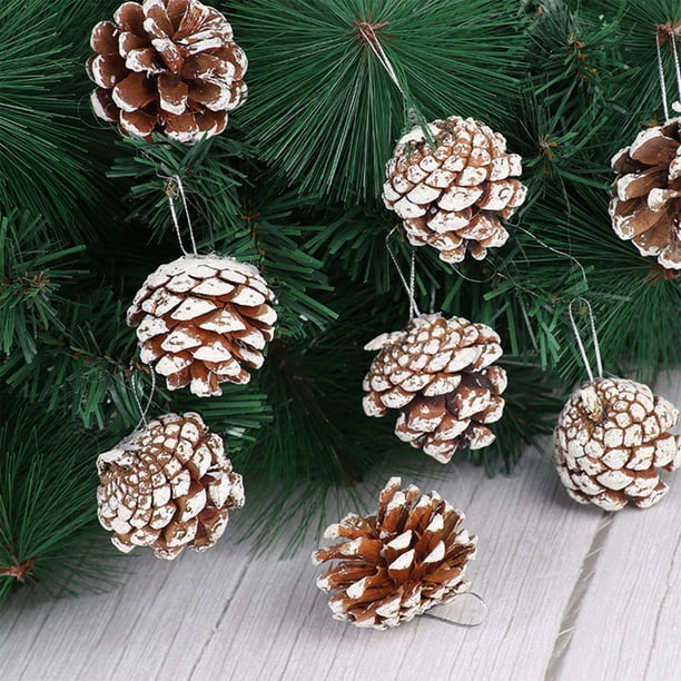 Adornos de piñas naturales, piñas con bordes blancos, decoración para árbol de Navidad, piñas de madera artesanales, juego de 6 o 9 piezas, decoración navideña para el hogar.,Vsgery