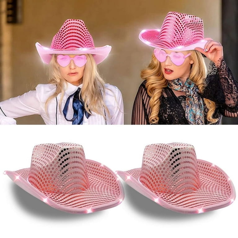 9328 Pink Light Up Cowboy Hat And Glasses - Sparkly Disco Cowgirl Hat - Sequin Funcredible Pink Light Up Cowboy Hat and Glasses - Sparkly  main image 2