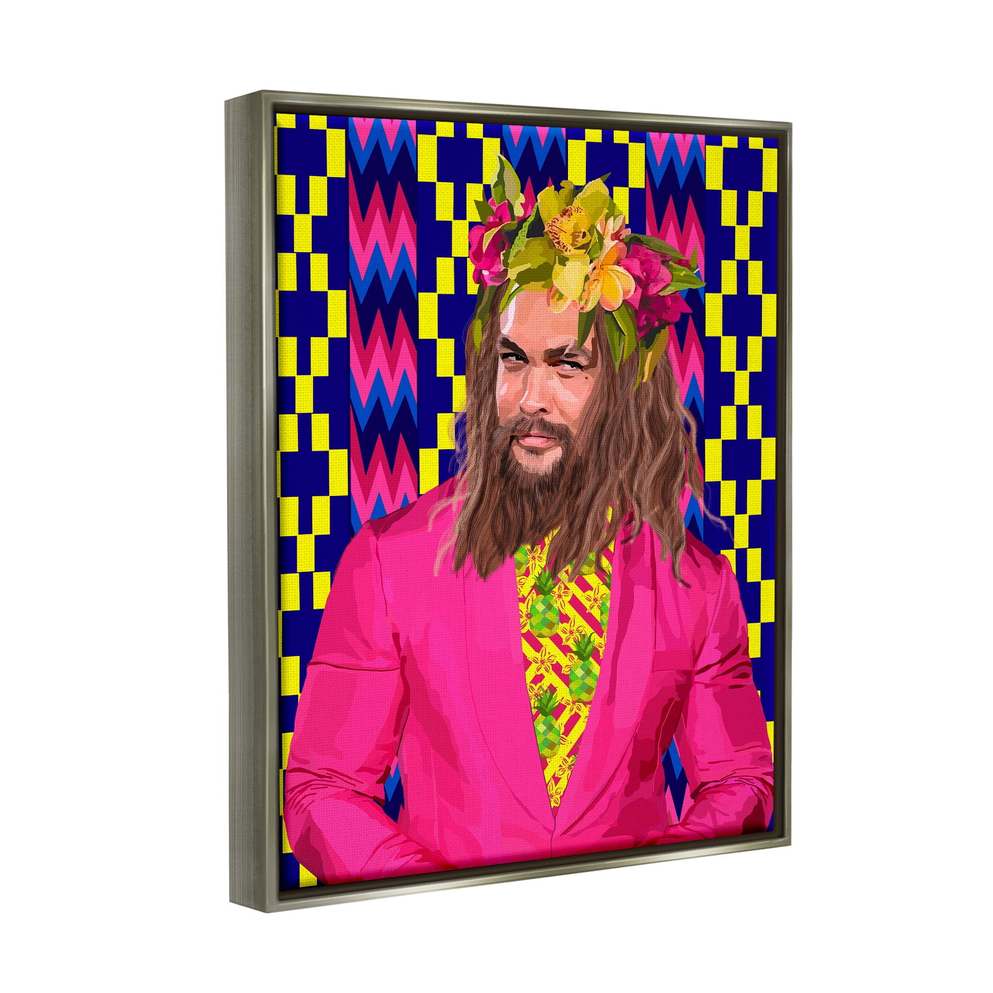 Stupell Industries Bold Patterned Actor Portrait Abstract Painting Gray Floater Framed Art Print Wall Art