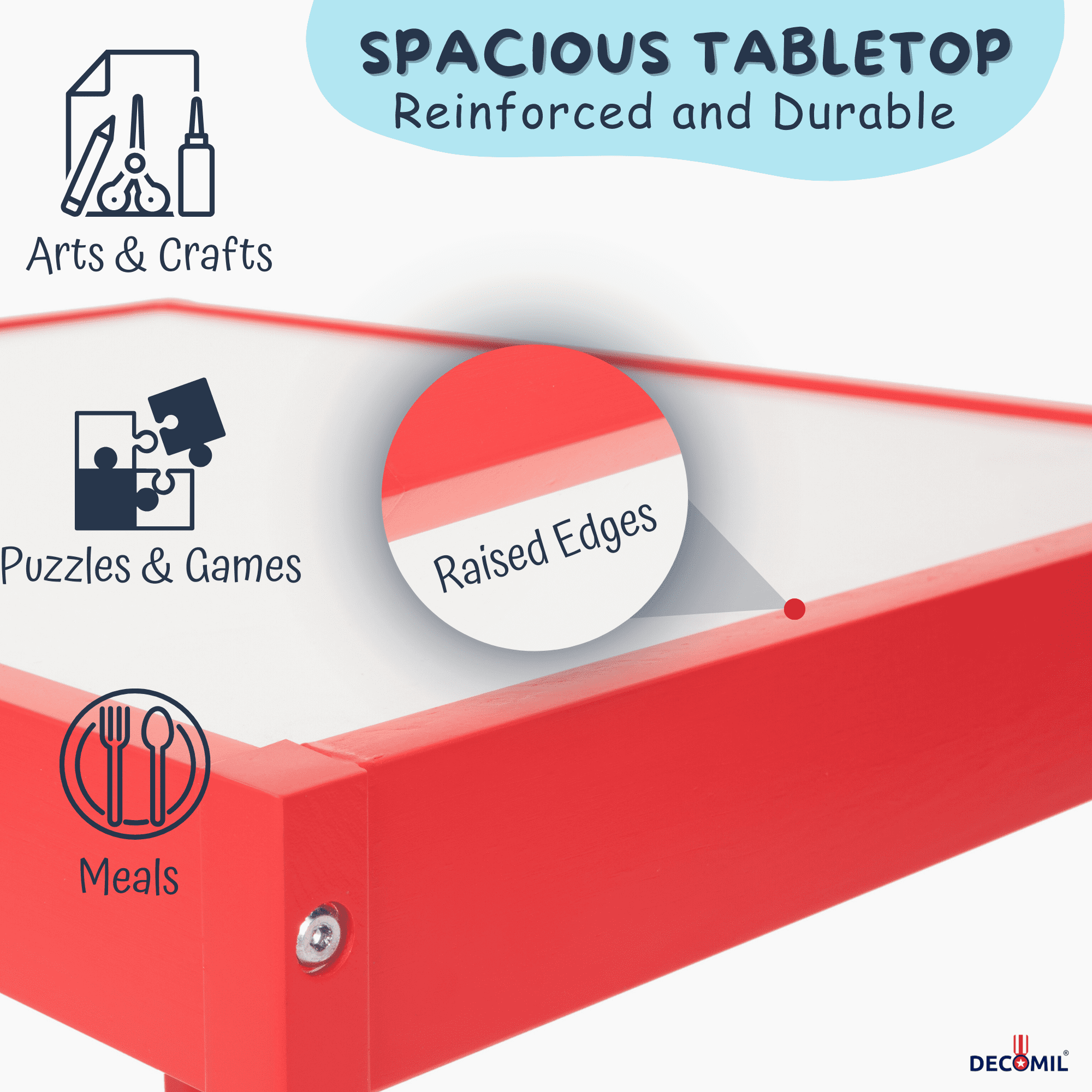 DECOMIL Kids Wooden Table and Chairs, 3 Pieces Set Includes 2 Chairs and 1 Activity Table, Picnic Table with Chairs (Red)