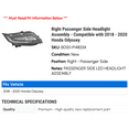 thumbnail image 2 of Right Passenger Side Headlight Assembly - Compatible with 2018 - 2020 Honda Odyssey 2019, 2 of 2