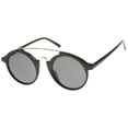 thumbnail image 2 of sunglassLA Unisex Modern Metal Brow Bar Tinted Lens Round Sunglasses (Shiny Black / Smoke) - 46mm, 2 of 4