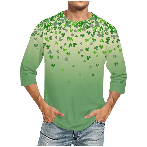 Camisetas de Manga Larga de Algodón Cuarto de Manga Cuello Redondo con Impresión Del Día de San Patricio, Moda Casual