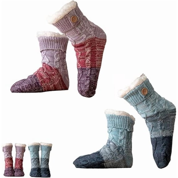 Knitted Ultra-Thick Slipper Home Socks, Non-slip Warm Winter Socks with Fleece Lined, Soft and Comfortable for Indoor