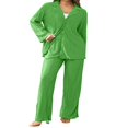 thumbnail image 2 of Women‘s Lounge Set  Textured Solid Color Long Sleeve Shirts Tops and Pants, 2 of 9