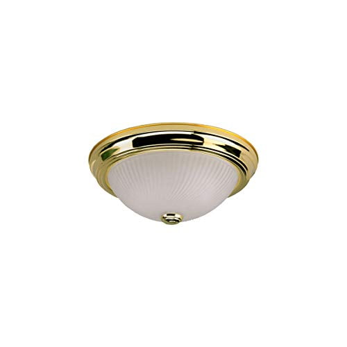CANARM IFM211BP 11" 2 Bulb Flush Mount, Polished Brass with Frosted Swirl Glass