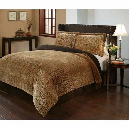Cheetah Print Comforter - GHP 3-Pcs 270 GSM Velvet Plush Corded Edges Cheetah Print Queen Comforter & 2-Pcs Shams