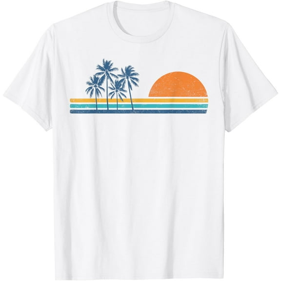 Retro 70s Sunset Palm Trees Vintage Tropical Beach Graphic T-ShirtMen's and women's pure cotton short-sleeved shirts