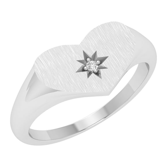 Dazzlingrock Collection Round Accent Lab Grown White Diamond Solitaire Heart Youth Promise Ring for Women in 10K White Gold, Size 5.5