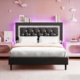 thumbnail image 3 of 4 EVER WINNER Twin Bed Frame with Storage Headboard, Faux Leather Bed Frame with Diamond Tufted Headboard and LED Lights, Wooden Slats Support, Noise Free, No Box Spring Needed, Easy Assembly, Black, 3 of 6