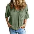 thumbnail image 2 of Women's Solid Fashion Short Sleeve Shirts, Oversized Knitted Sexy V-Neck Blouse, Loose Casual Top, Lightweight and Comfortable, Perfect for Daily Wear, Weekend Outfits, 2 of 9