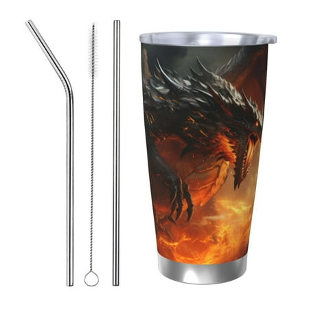 

Cauagu Fiery Dragon Of Chaos Pattern 20oz Tumbler Stainless Steel Vacuum Insulated Tumbler with Lid Insulated Coffee Mug Thermal Cup with Splash Proof Sliding Lid-Straw Three-piece Set