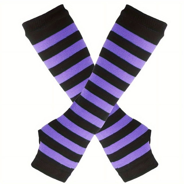 Dsseng Festive Striped Winter Arm Sleeves - Fire Ninja Style - Women‘s Fashion Accessory - Hand Wash or Dry Clean - Elastic Material - Knit Pattern - Suitable for Outdoor Use - Decorative