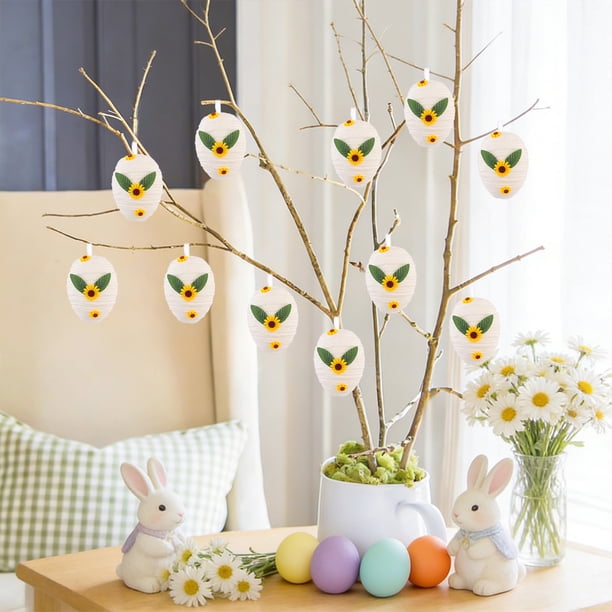 Adornos de huevos de Pascua, accesorios de espuma para huevos de Pascua, 13x10cm, blanco, rosa, amarillo y morado, decoración para árbol colgante. Decoración de centro de mesa de primavera para fiesta