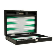Silverman & Co. 13-inch Premium Backgammon Set - Travel Size - Black Board, White and Green Points