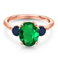 thumbnail image 3 of Gem Stone King 2.70 Ct Oval Green Nano Emerald Blue Sapphire 18K Rose Gold Plated Silver Ring, 3 of 6