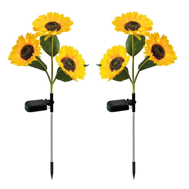 Trajes de lámpara al aire libre Irfora 2 paquetes de luces solares de girasol con control de luz inteligente para exteriores, resistente al agua, para jardín, paisaje, estaca de luz (3 girasoles) Irfora Trajes de lámpara al aire libre