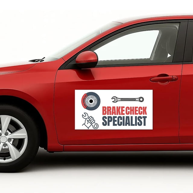 Brake Check Specialist Car Magnet Sign by DC | Flexible Car Magnetic Sheets with Adhesive Backing | 18"x24" Bumper Magnet Sticker for Vehicles, Trucks & Business Advertising Signs 2 PC | USA Made