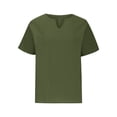 thumbnail image 4 of Brnmxoke Linen Shirts for Women Solid Short Sleeve Crewneck Tops Oversized Casual Loose Fit Comfy Tees 2024 Summer Fashion Blouse Green,S, 4 of 6