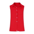 thumbnail image 4 of Duoif Womens Tank Tops Collared Oversized Linen Shirt, Sleeveless Work Casual Top Womens Shirts Red M, 4 of 4