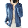 thumbnail image 2 of Women Solid Color Round Neck Long Sleeve Sweater Spring and Autumn All-Match Knitted Cardigan Jacket Haze Blue XL, 2 of 8