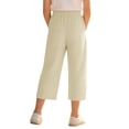 thumbnail image 5 of Favoffer Big Girls Pants Linen Cotton Smocked High Waist Loose Fit Wide Leg Capri Bottoms With Pockets Casual Long Trousers for Daily Wear 4-14Y, 5 of 8