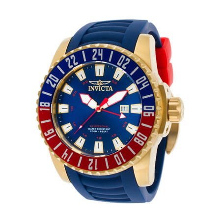 Invicta 19682 Men's Pro Diver Gmt Blue Polyurethane And Dial 18K Gp Ss Case Watch