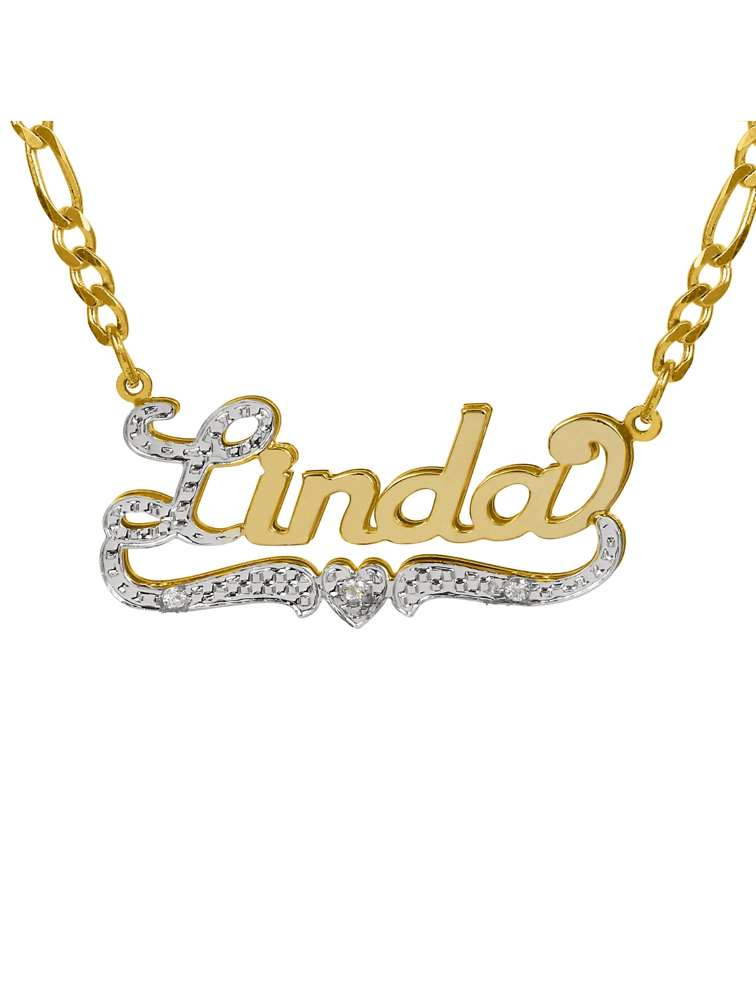 Personalized Name Necklace with First Initial and Tail Beaded and Rhodiumed