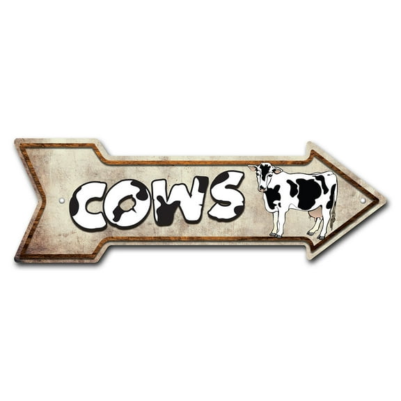 SignMission P-ARROW10-999898 10 x 30 in. Wide Cows Arrow Sign