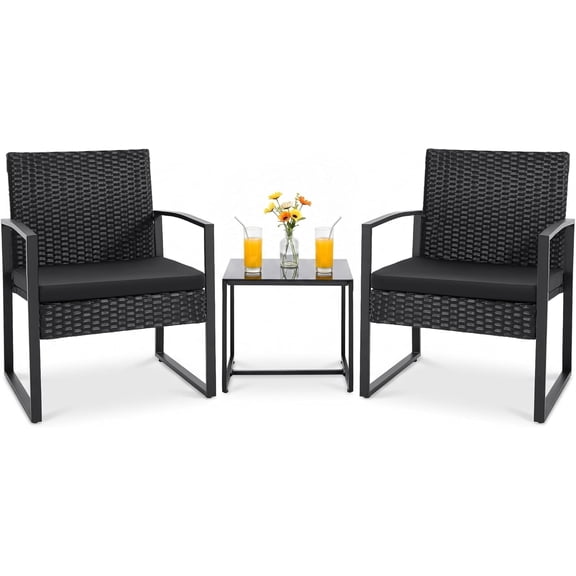 Flamaker 3 Pieces Outdoor Patio Wicker Furniture Set, Modern Rattan Chair Conversation Sets with Coffee Table for Yard and Bistro (Black) : Patio, Lawn & Garden