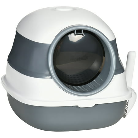 Noaman PawHut Covered Cat Litter Box with Lid, Large Two-Way Entrance, Foldable & Easy Clean, High Sides & Air Freshener, White & Gray, 20.5" L x 16.25" W x 15" H