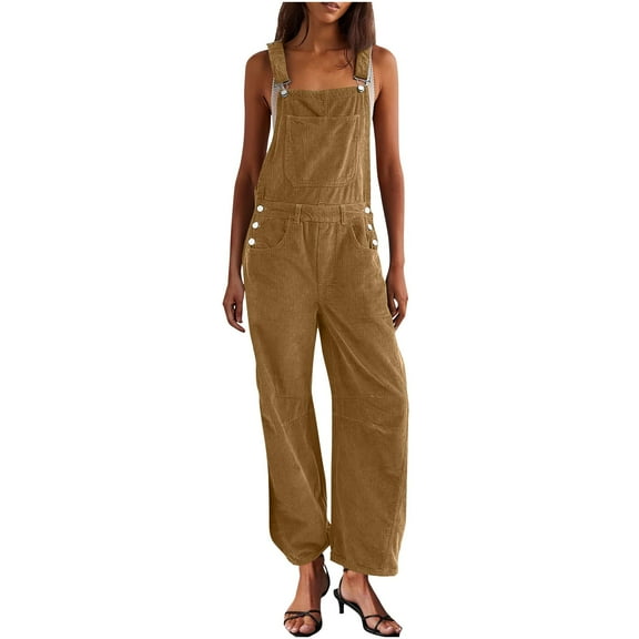 GigrtiJin Baggy Corduroy Overall for Women Loose Wide Leg Jumpsuit Barrel Pant Cute Adjustable Bib Overalls with Pocket