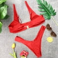 thumbnail image 4 of Minjewel Women's Sexy Solid Color High Waist Bikini Set with Gold Lock Detail, Fashion Swimsuits for Women for Beach, Pool & Summer,Red S, 4 of 8