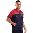 thumbnail image 2 of Aislor Men Long Sleeves Color Block Cargo Reflective Stripes Shirt with Pockets Zipper Front Work Red&Navy Blue 185/3XL, 2 of 7
