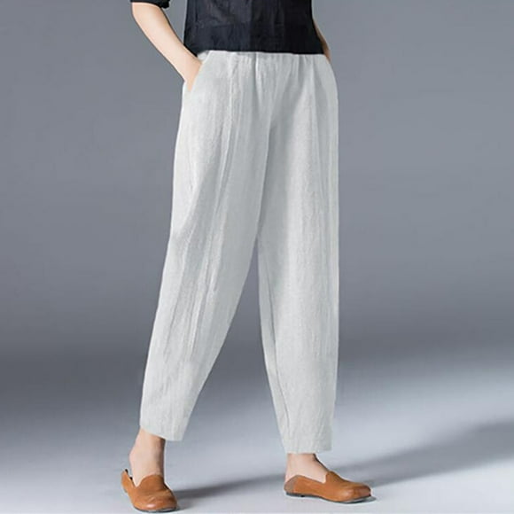DondPO Halara Pants Women,Lounge Pants Women Waist Pocket Trousers Pant Elastic Womens Loose Breathable Pants Sweatpants Women,Womens Pants,White Pants M