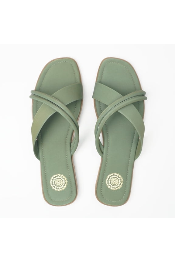 Green Women dual strap slip-ons