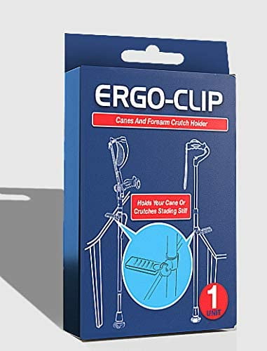 ErgoClip- Crutch & Cane Surface Grip Holding Device, Stops Your Walking Stick from Falling to The Ground from Your Chair, Table, Mobility Scooter Or Any Stable Surface