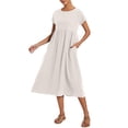 thumbnail image 2 of Vestido midi Zhyaj con cuello redondo y manga corta holgado, túnica de algodón, 2 of 7
