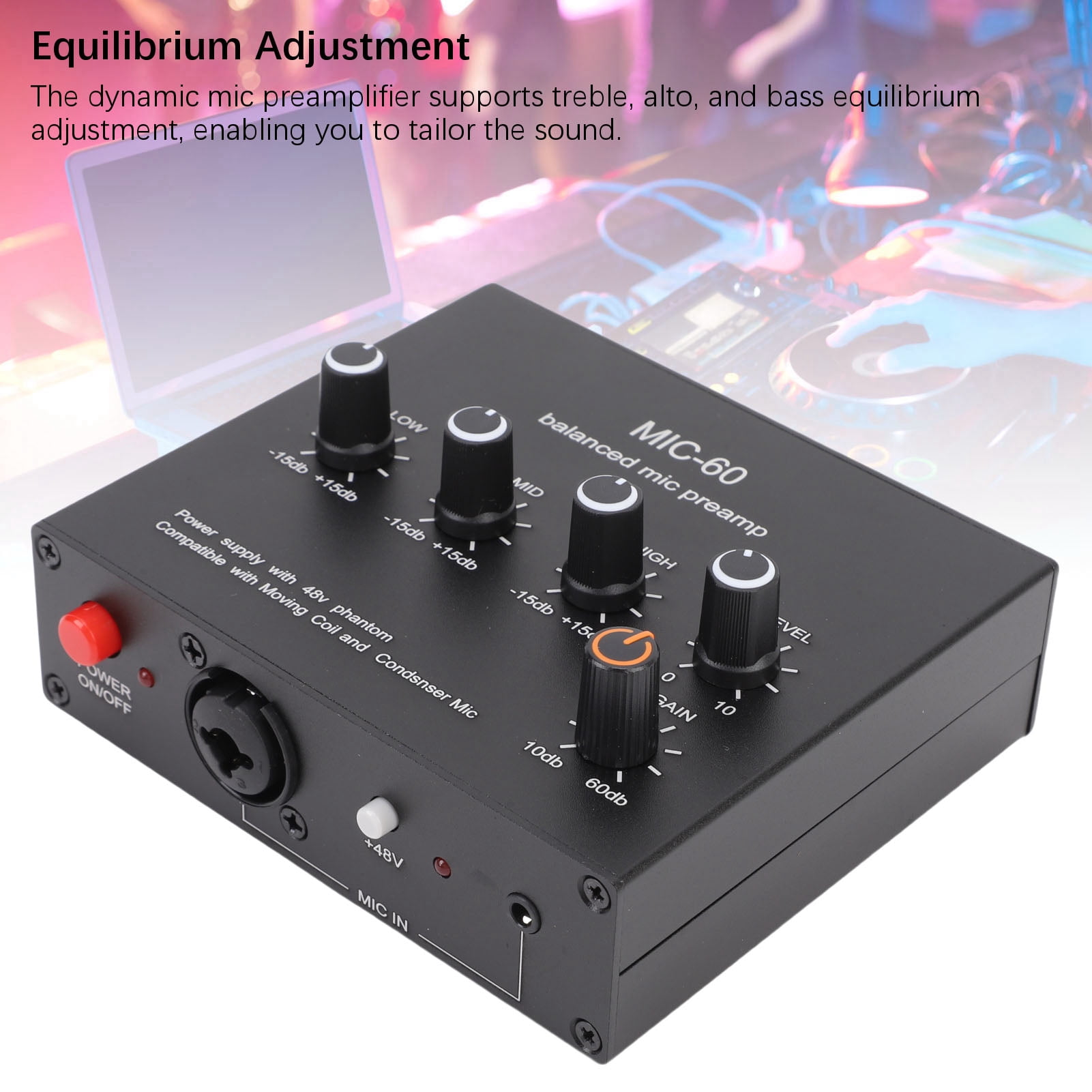 Rupoun Microphone Preamplifier MIC-60 60dB Gain Audio Interface for Condenser Dynamic Mics 3.5mm 6.5mm XLR I/O Support 48V Phantom Power Aluminum Alloy (13.19 oz / 374 g)