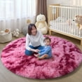 thumbnail image 4 of SARAG 5x5ft Round Area Rug for Bedroom,Super Soft Circle Rug,Fluffy Rugs for Living Room Kids Room,Tie-Dye Dark Red, 4 of 8