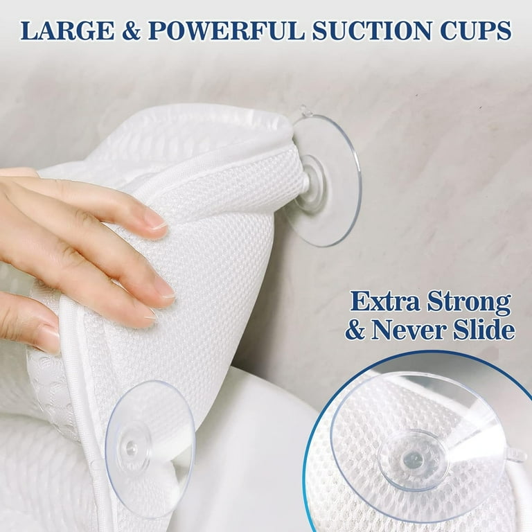 Bath Pillow Bathtub Pillow, Bath Pillows for Tub Neck and Back Support, Bath Tub Pillow Headrest with Soft 4D Mesh Fabric and Non-Slip Suction Cups, Relaxing Bath Accessories Spa Gifts